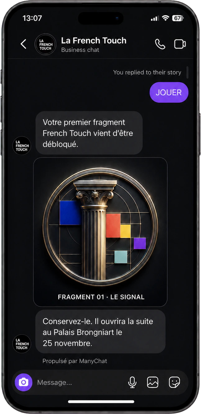 Conversation Instagram : le mot JOUER débloque un collectible French Touch dans le DM